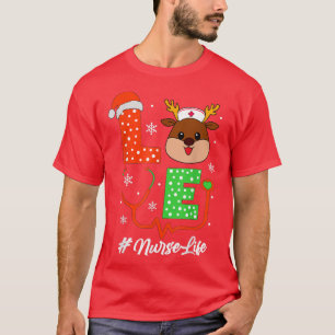 Christmas Nurse Scrub Tops For Women Love Reindeer