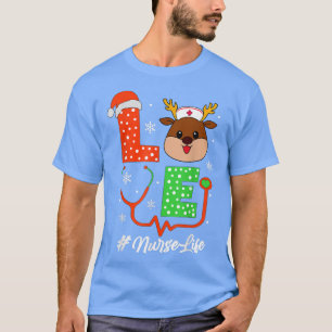 Christmas Nurse Scrub Tops For Women Love Reindeer