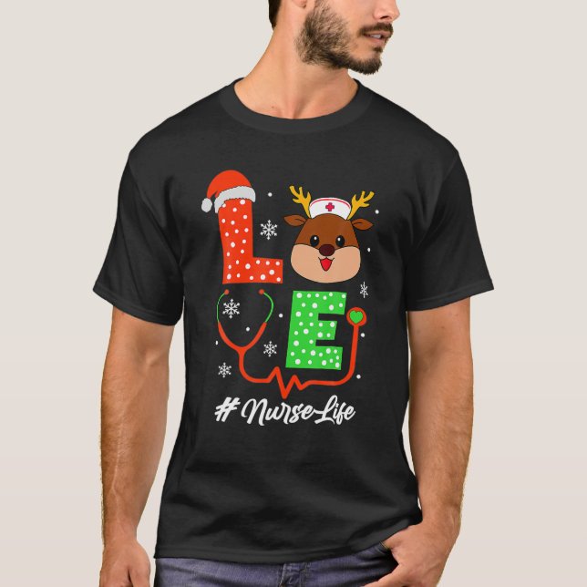 Christmas Nurse Scrub Tops Funny Reindeer Nurse Li (Front)
