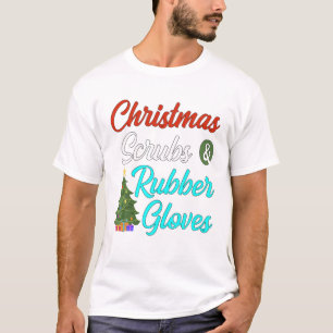 Christmas Nurse Scrubs Rubber Gloves With Tree T-Shirt
