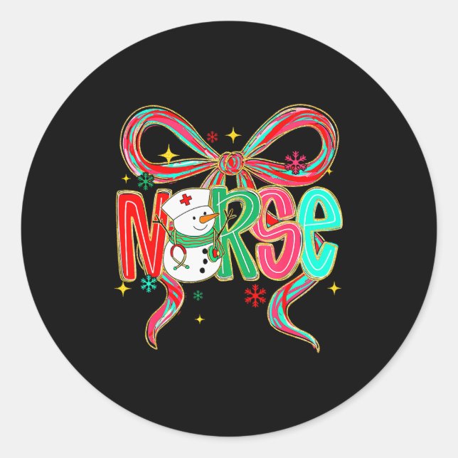 Christmas Nurse Snowman Xmas Pajamas Rn Icu Nicu E Classic Round Sticker (Front)