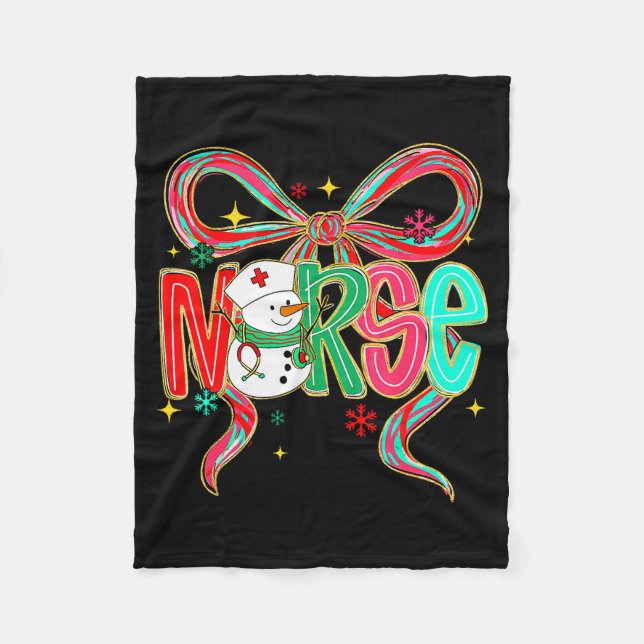 Christmas Nurse Snowman Xmas Pajamas Rn Icu Nicu E Fleece Blanket (Front)