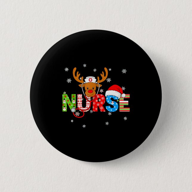 Christmas Nurse Stethoscope Santa Hat Reindeer Xma 6 Cm Round Badge (Front)