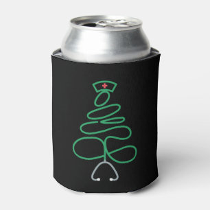 Christmas Nurse Stethoscope Tree Santa Hat Xmas Can Cooler