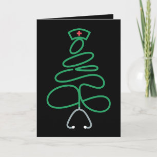 Christmas Nurse Stethoscope Tree Santa Hat Xmas Card