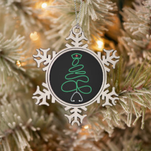 Christmas Nurse Stethoscope Tree Santa Hat Xmas Snowflake Pewter Christmas Ornament