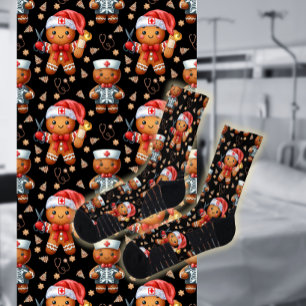 Christmas Nurse Whimsical Gingerbread Man Socks