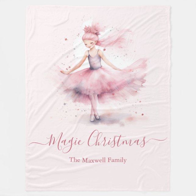 Christmas nutcracker ballerina family name fleece blanket (Front)