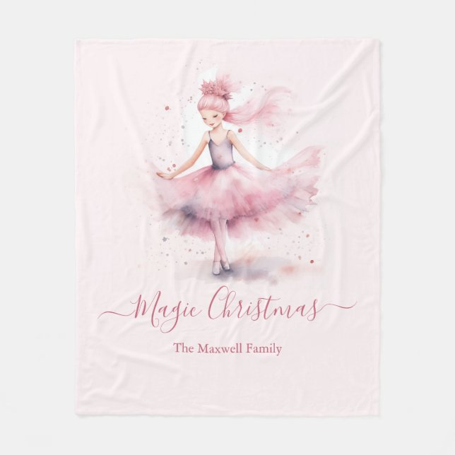 Christmas nutcracker ballerina family name fleece blanket (Front)
