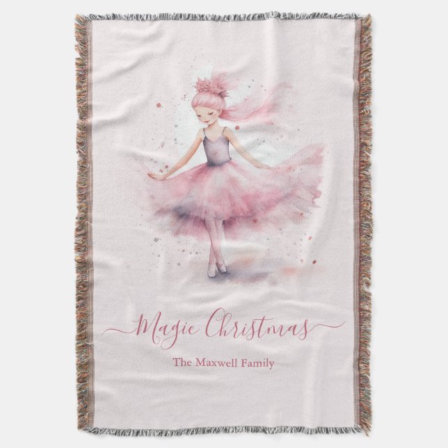 Christmas nutcracker ballerina family name throw blanket (Front Vertical)