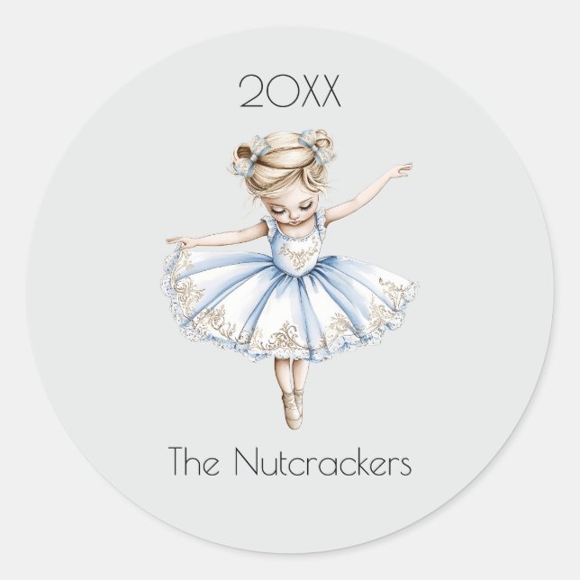 Christmas Nutcracker Ballerina Watercolor  Classic Round Sticker (Front)
