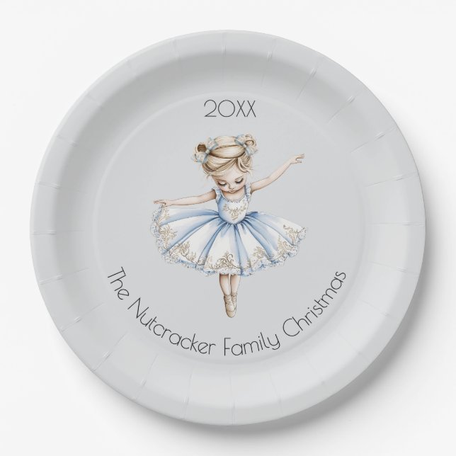 Christmas Nutcracker Ballerina Watercolor Paper Plate (Front)