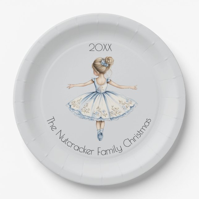 Christmas Nutcracker Ballerina Watercolor Paper Plate (Front)