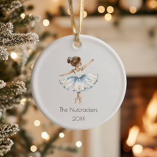 Christmas Nutcracker Ballerina Watercolor Photo Ceramic Tree Decoration