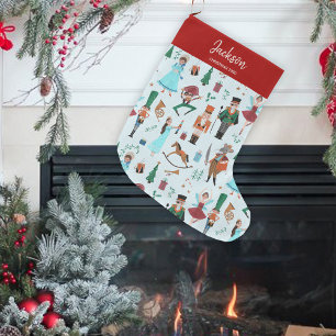 Christmas Nutcracker Ballet Dancer blue Large Christmas Stocking
