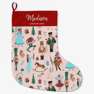 Christmas Nutcracker ballet pink Large Christmas Stocking