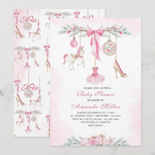 Christmas Nutcracker Ballet Pink watercolor baby s Invitation