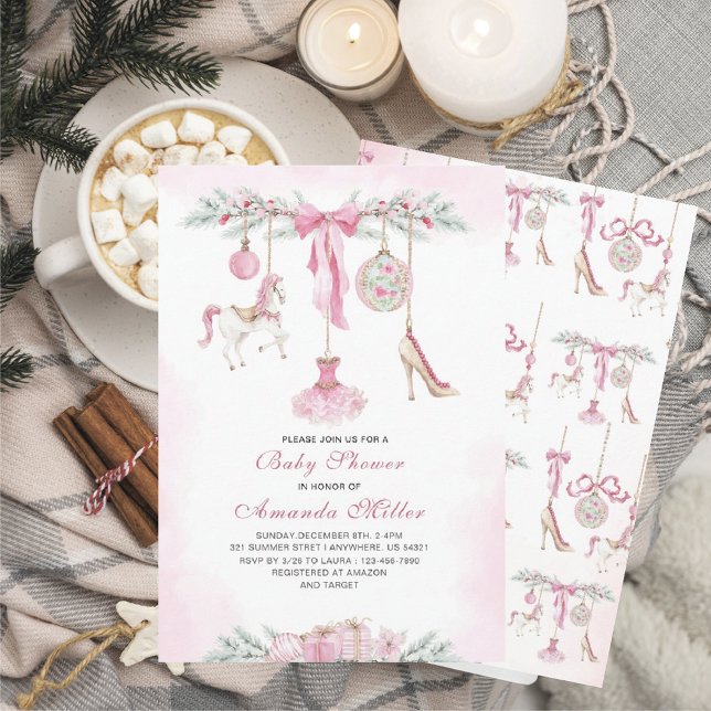 Christmas Nutcracker Ballet Pink watercolor baby s Invitation (Creator Uploaded)