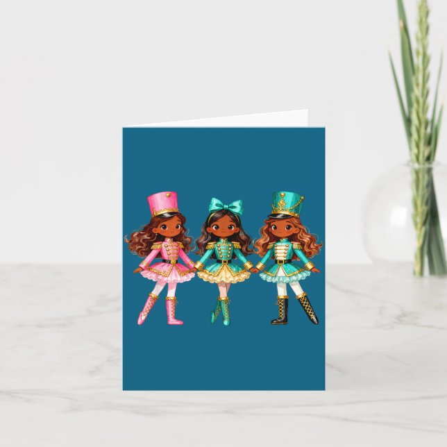 Christmas Nutcracker Black Girls Kids Festive Xmas Card (Front)