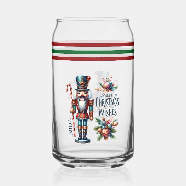 Christmas Nutcracker Candy Cane Christmas Wishes Can Glass (Front)