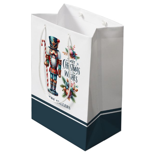Christmas Nutcracker Candy Cane Christmas Wishes Medium Gift Bag (Back Angled)