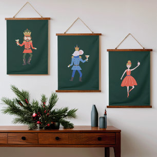 Christmas Nutcracker Cocktail Party Triptych Hanging Tapestry