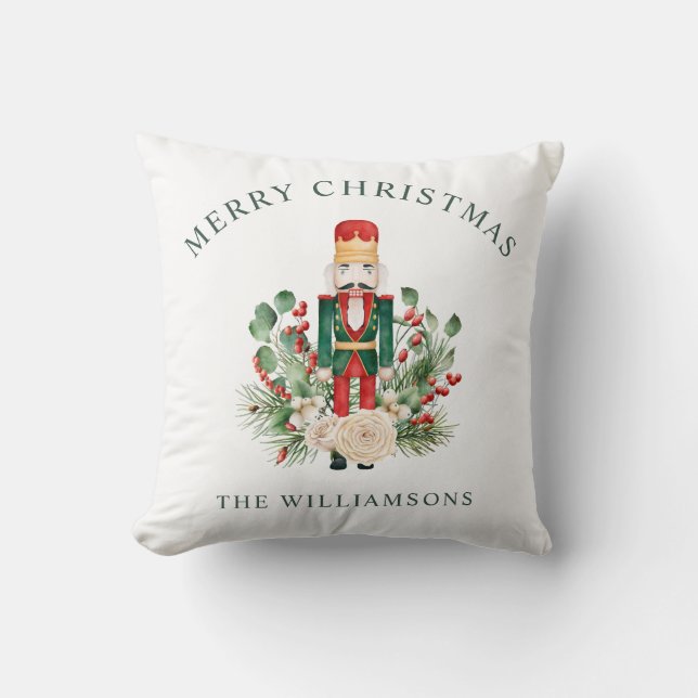 Christmas Nutcracker Greenery Red Berries Family Cushion (Front)