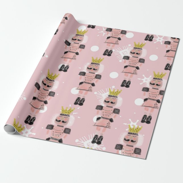 Christmas Nutcracker Hand Drawn Pink Soldier Wrapping Paper (Unrolled)