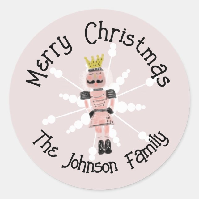 Christmas Nutcracker Handdrawn Pink Soldier Doodle Classic Round Sticker (Front)