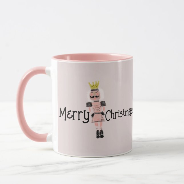 Christmas Nutcracker Handdrawn Pink Soldier Doodle Mug (Left)