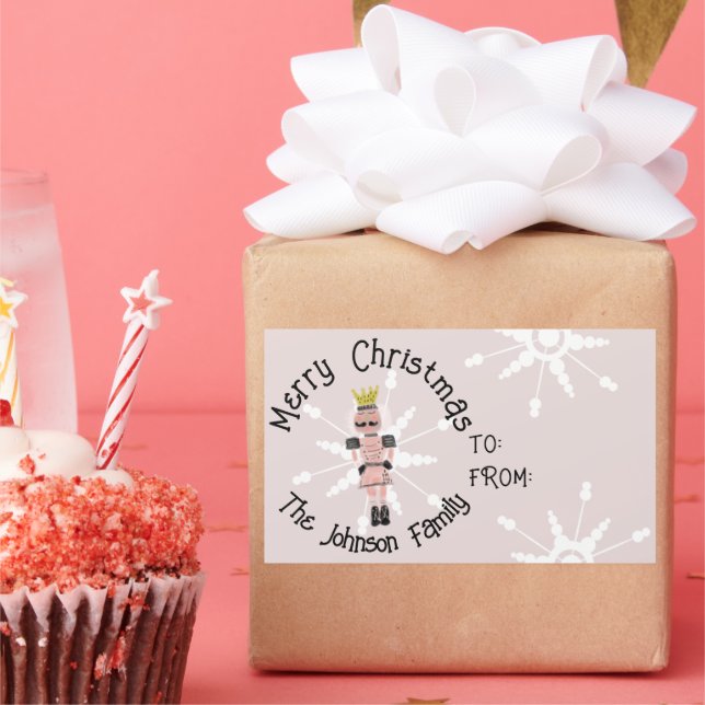 Christmas Nutcracker Handdrawn Pink Soldier Doodle Rectangular Sticker (Party)