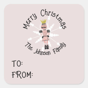 Christmas Nutcracker Handdrawn Pink Soldier Doodle Square Sticker