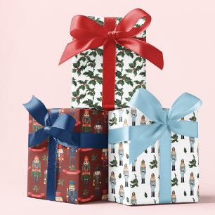 Christmas Nutcracker Holly Festive Patterns Wrapping Paper Sheet