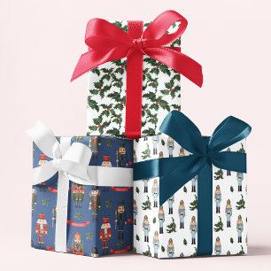 Christmas Nutcracker Holly Festive Patterns Wrapping Paper Sheet