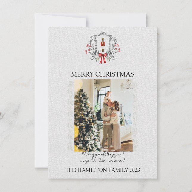 Christmas Nutcracker Holly Frame with Photo Holiday Card (Front)