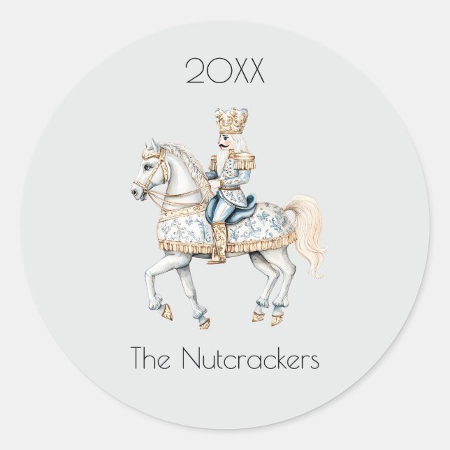 Christmas Nutcracker Horse Watercolor  Classic Round Sticker (Front)
