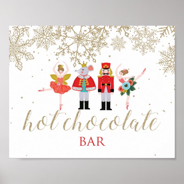 Christmas Nutcracker Hot Chocolate Bar Gold Poster (Front)
