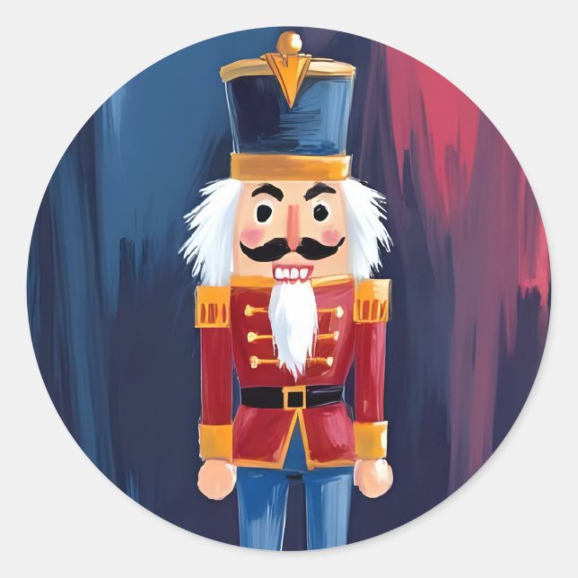 Christmas Nutcracker | Merry Christmas Watercolor Classic Round Sticker (Front)