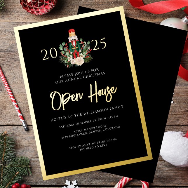 Christmas Nutcracker Open House Script Gold (Christmas Nutcracker Open House Invitation Gold Foil Card)
