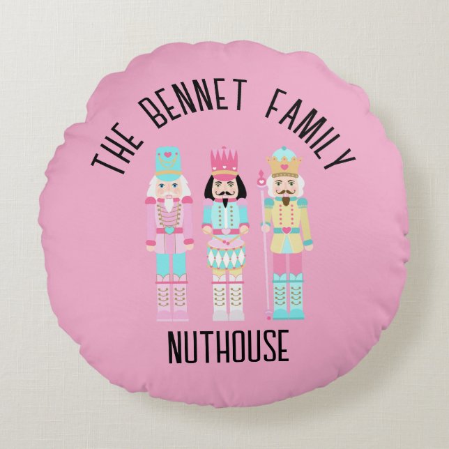 Christmas Nutcracker Pastel Personalized Name Round Cushion (Front)