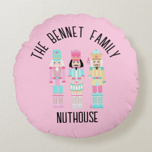 Christmas Nutcracker Pastel Personalized Name Round Cushion