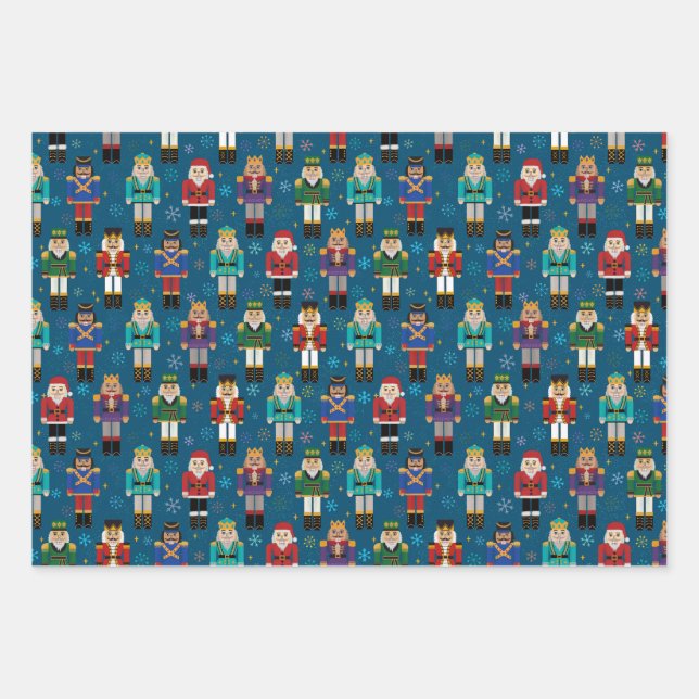 Christmas Nutcracker Pattern Wrapping Paper Sheets (Front)