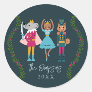 Christmas Nutcracker Pets Green Classic Round Sticker