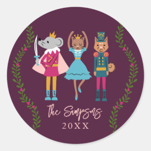 Christmas Nutcracker Pets Red Classic Round Sticker