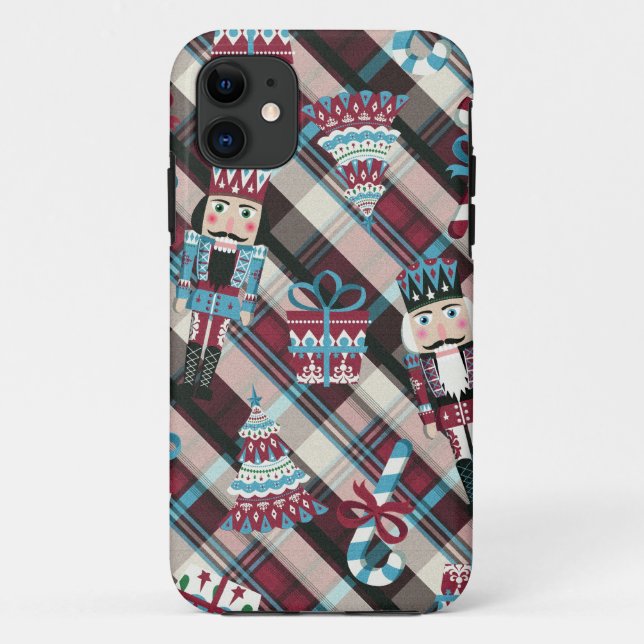 Christmas Nutcracker Plaid Blue Burgundy Case-Mate iPhone Case (Back)