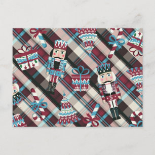 Christmas Nutcracker Plaid Blue Burgundy Holiday Postcard