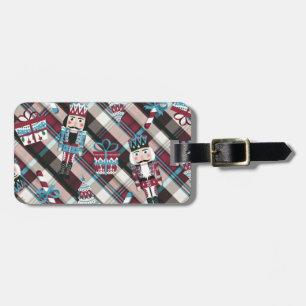Christmas Nutcracker Plaid Blue Burgundy Luggage Tag