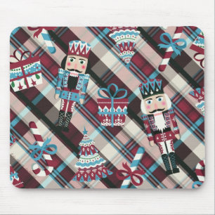 Christmas Nutcracker Plaid Blue Burgundy Mouse Mat
