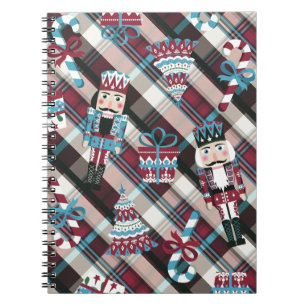 Christmas Nutcracker Plaid Blue Burgundy Notebook