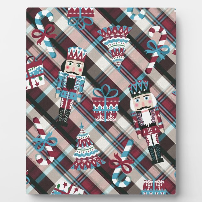 Christmas Nutcracker Plaid Blue Burgundy Plaque (Front)